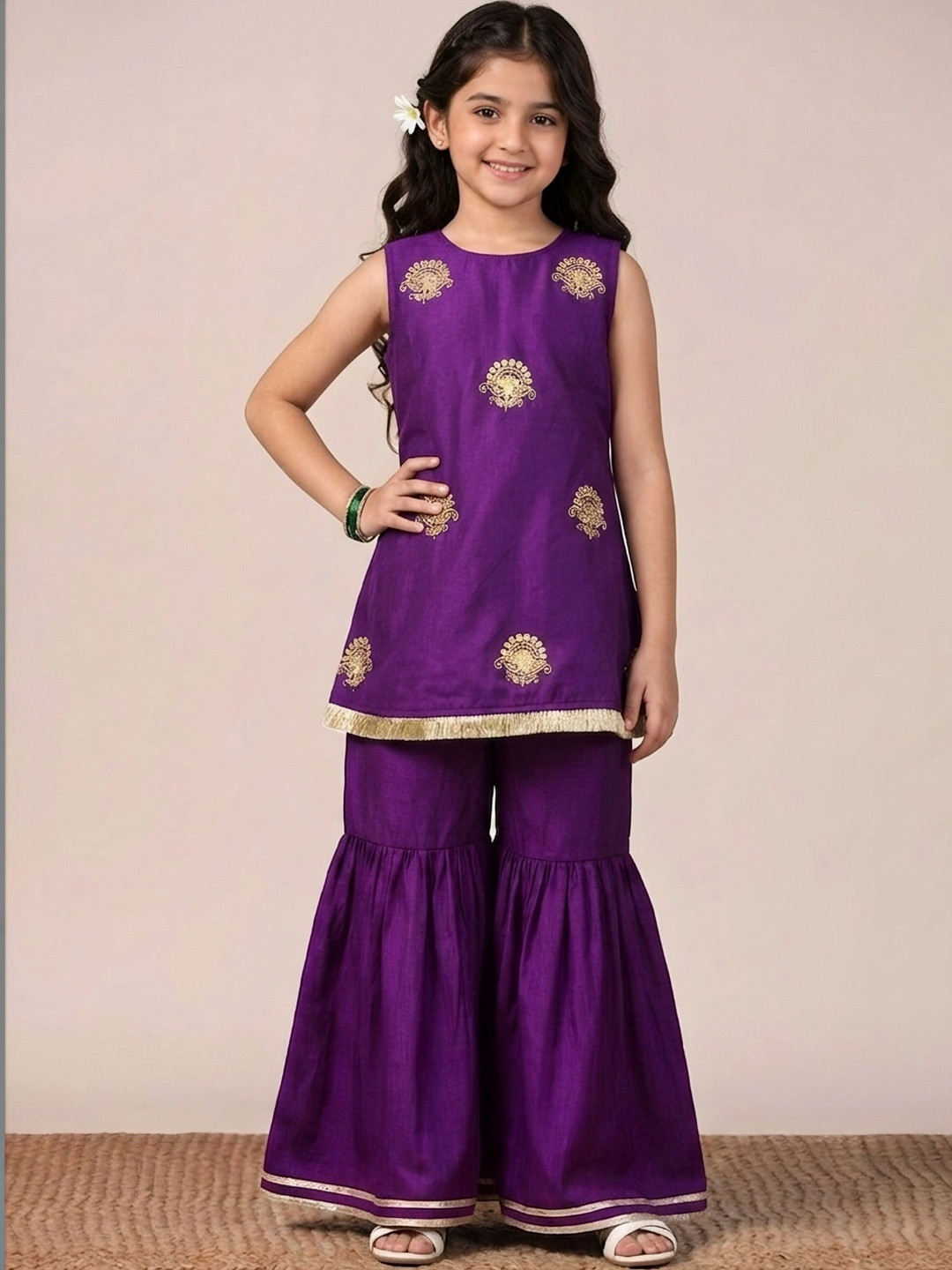 SHAHUDI DESIGNER Girls Embroidered Regular Kurta with Palazzos