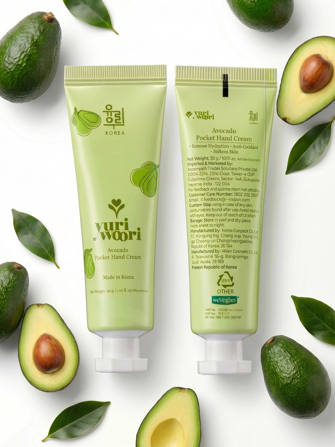 yuri woori Avocado Hand Cream 30ml Moisturizing Nourishing Travel Size Non Greasy