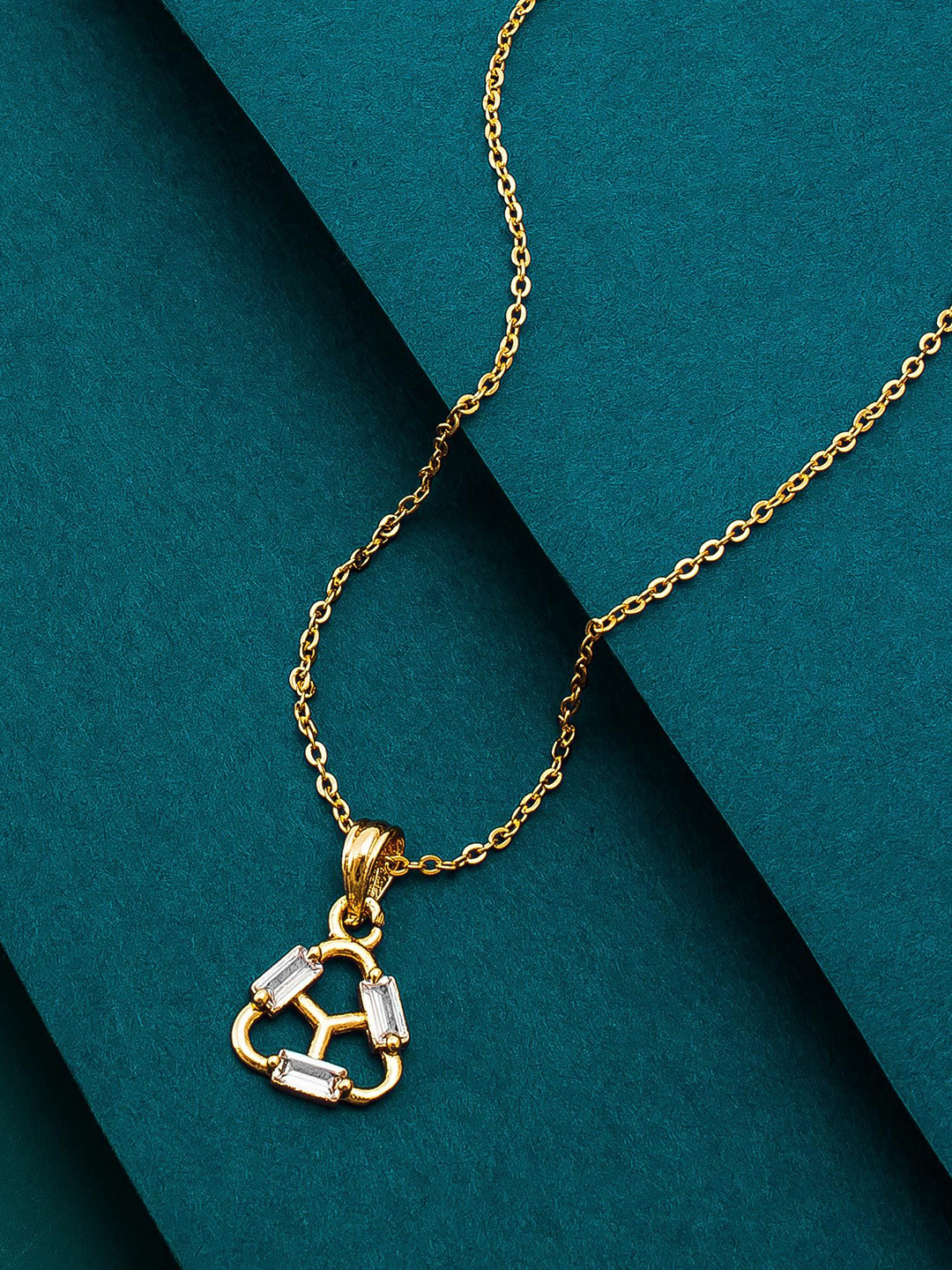 Anouk Gold-Plated Artificial Stones Studded Triangular Pendant With Chain