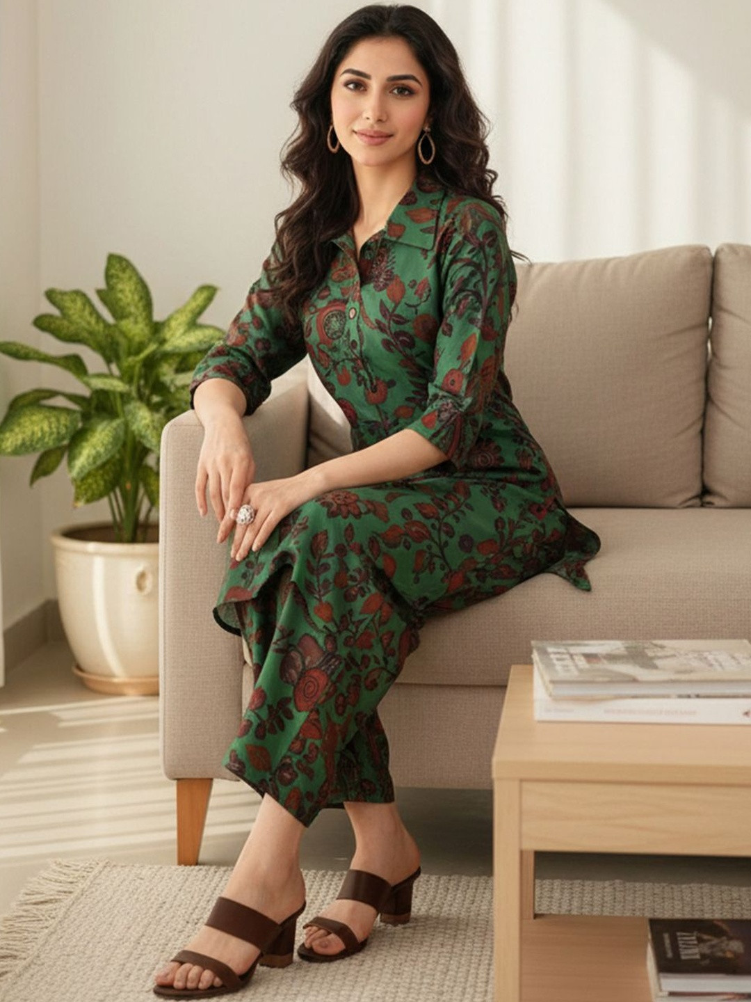 Anouk Printed Cotton Blend Shirt Collar Floral Co-Ords