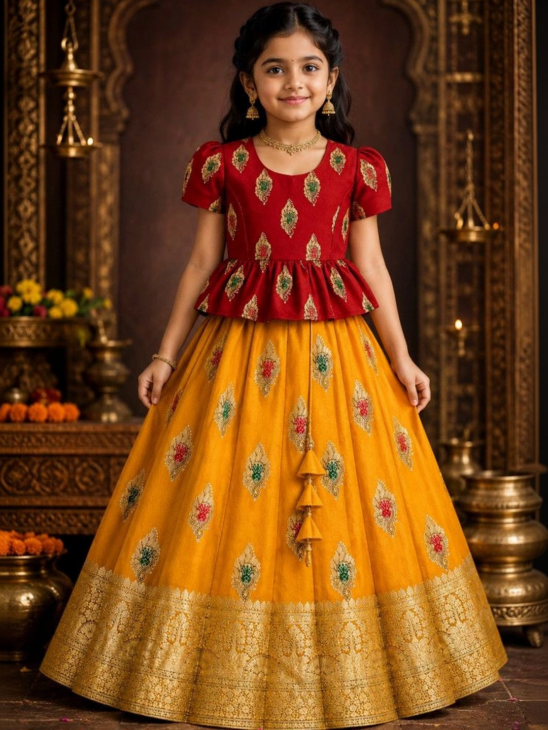 Ethzy Girls Embroidered Thread Work Ready to Wear Lehenga &