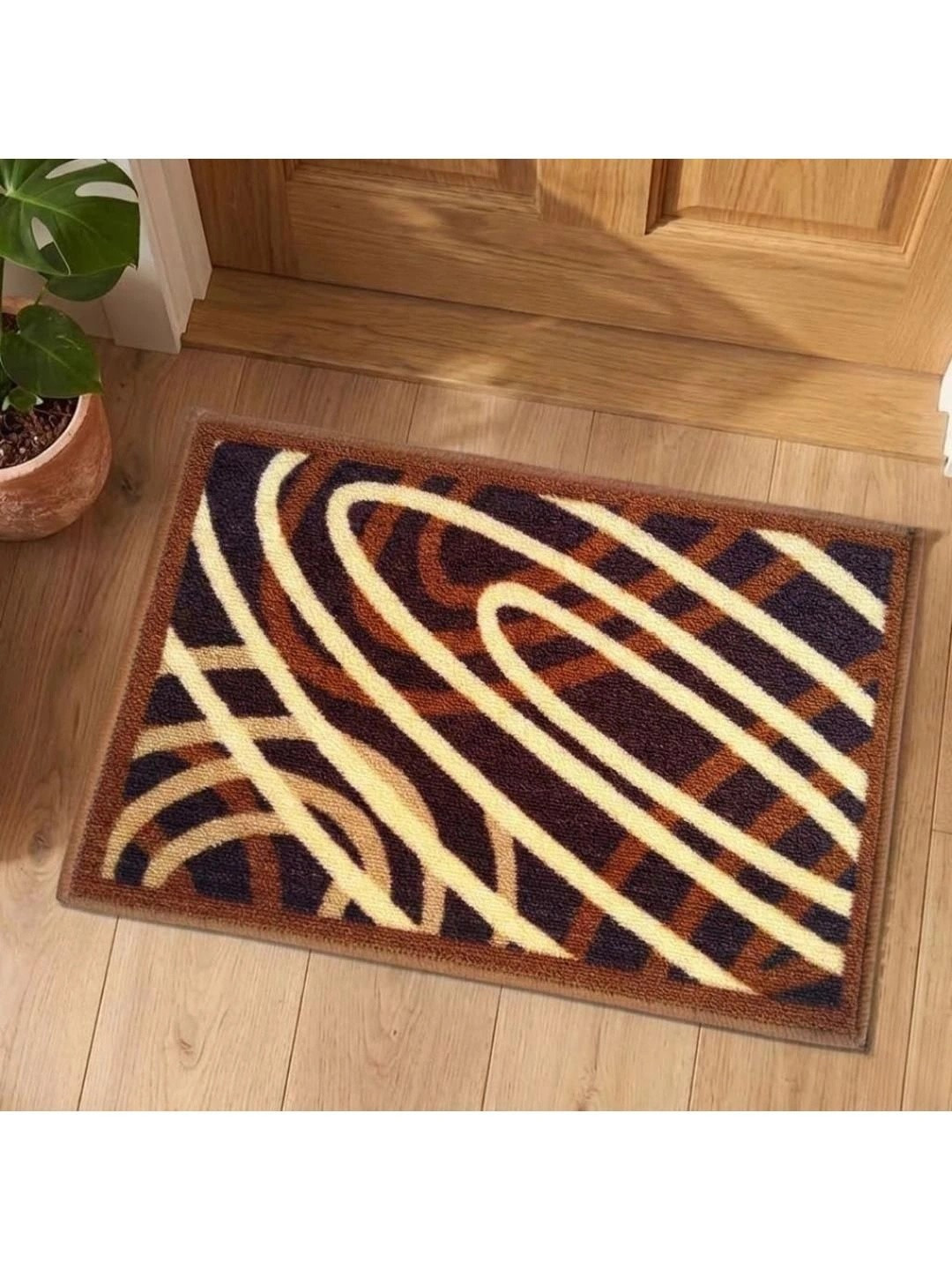 Athom Trendz Brown & Beige Floral Printed Anti-Slip Doormat 57x37 cm