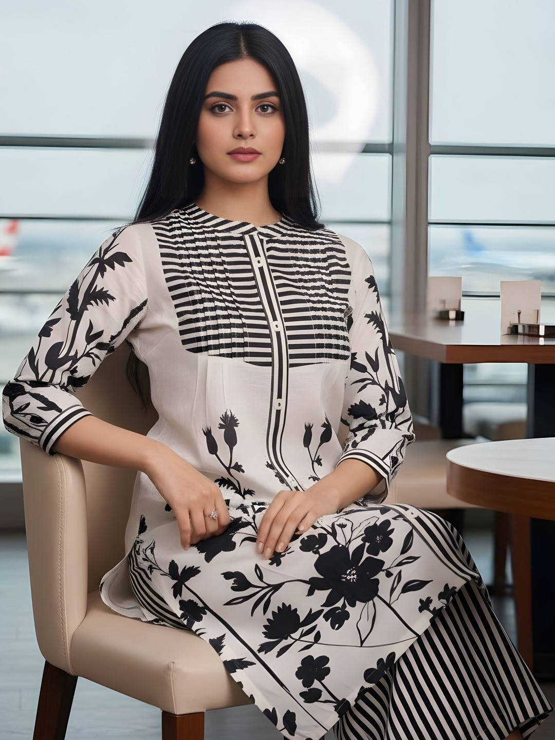 Anouk Women Floral Printed Panelled Pure Cotton Kurta with Palazzos