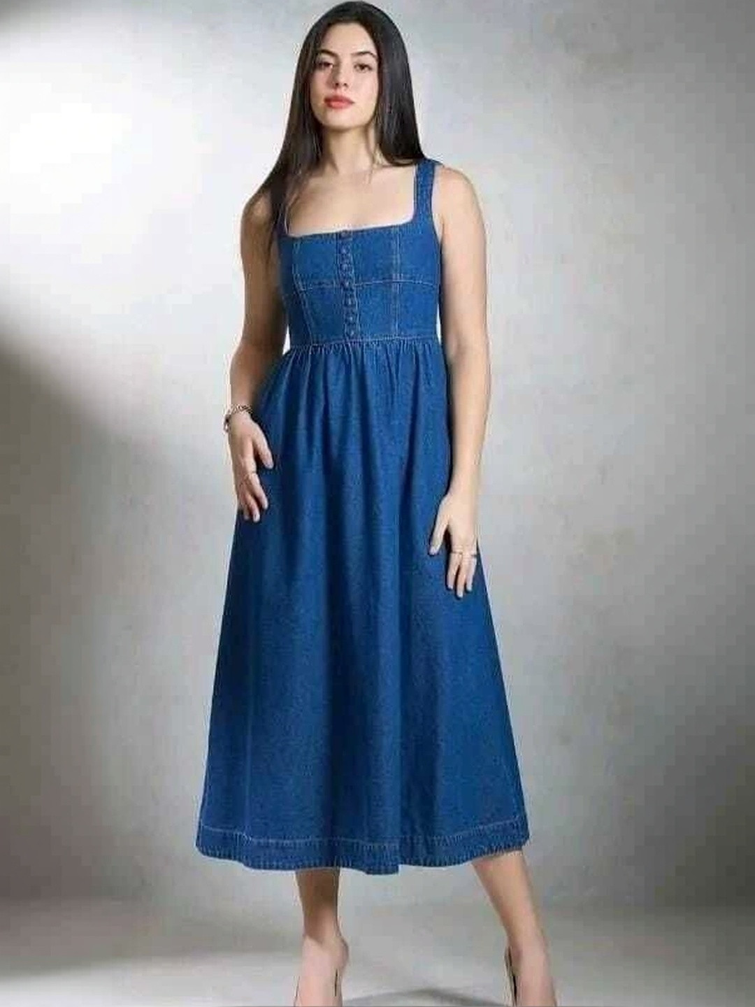 RKK COLLECTION Denim A-Line Maxi Dress