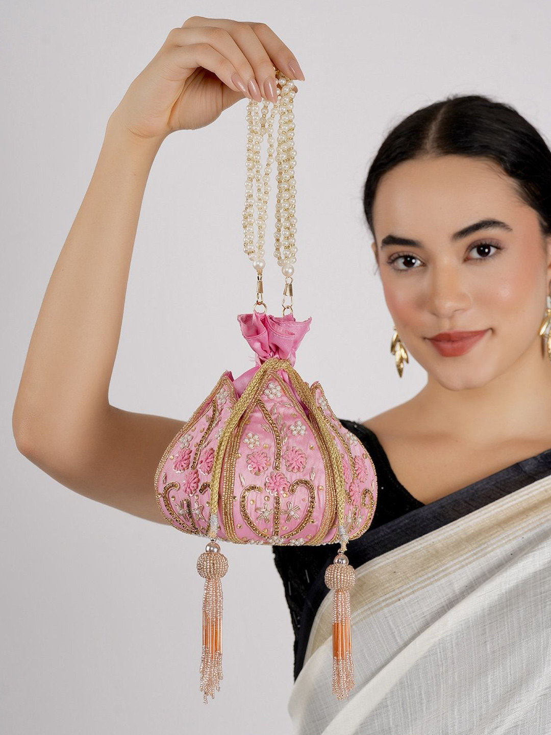 Anouk Embroidered Embellished Lotus Shaped Potli Bag