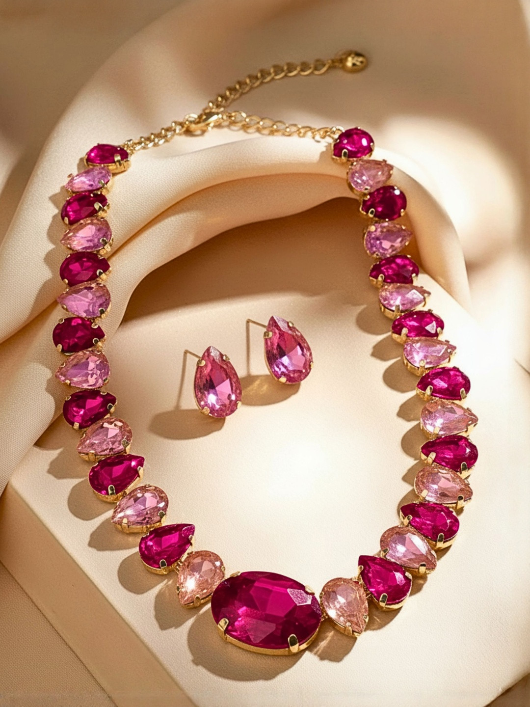 Anouk 24K Gold-Plated American Diamond & CZ Crystal Gemstone Studded Jewellery Set