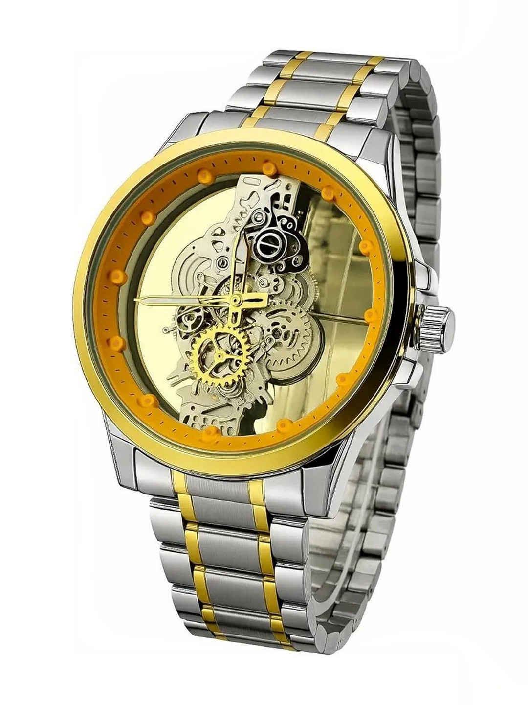 YOUTH CLUB Men Skeleton Dial & Bracelet Style Straps Analogue Glow in the Dark Inlays Automatic Watch