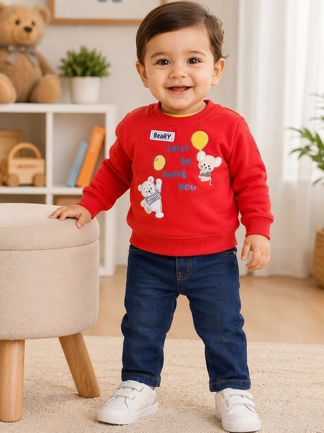 Dollar Kid Super Soft Printed Long Sleeves T Shirt With Denim Pant Set