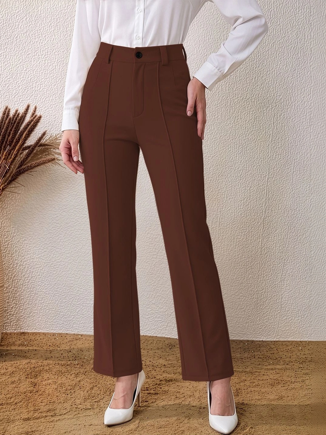Maheshvi Women Straight Fit High-Rise Trousers