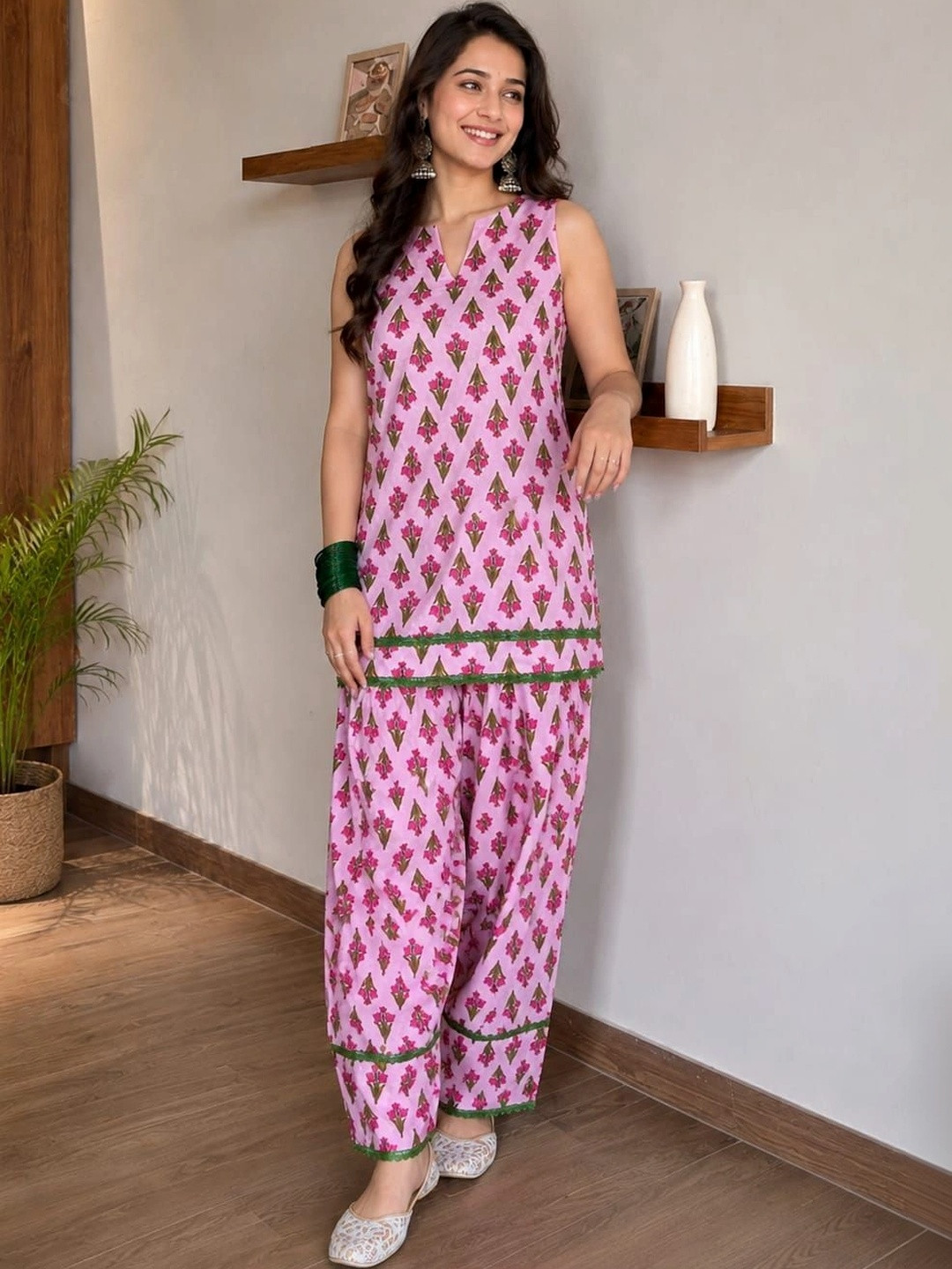 Mitus couture Women Ethnic Motifs Printed Regular Pure Cotton Kurta with Dhoti Pants