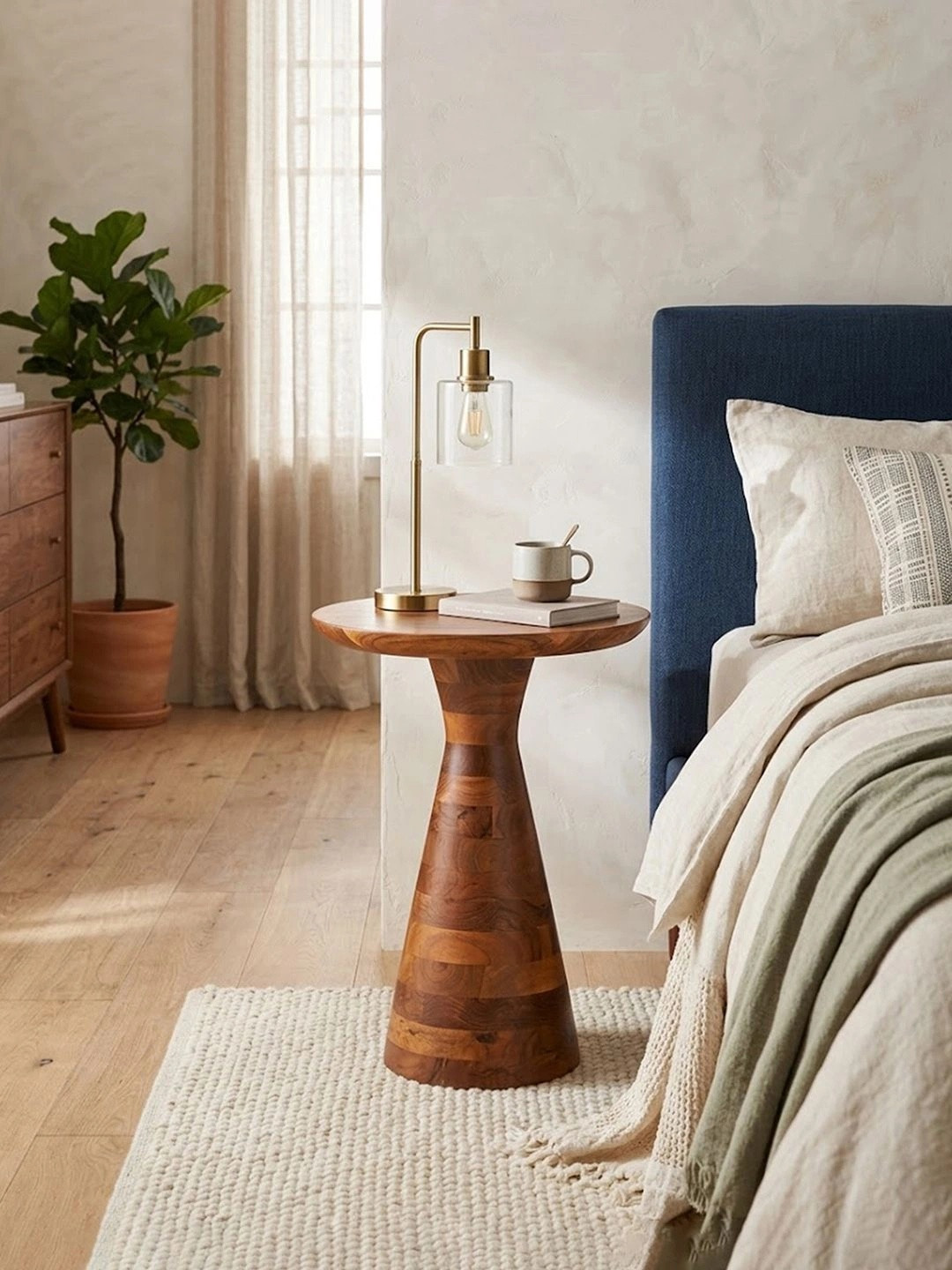 Metalsmith Brown Wooden Round Bedside Table