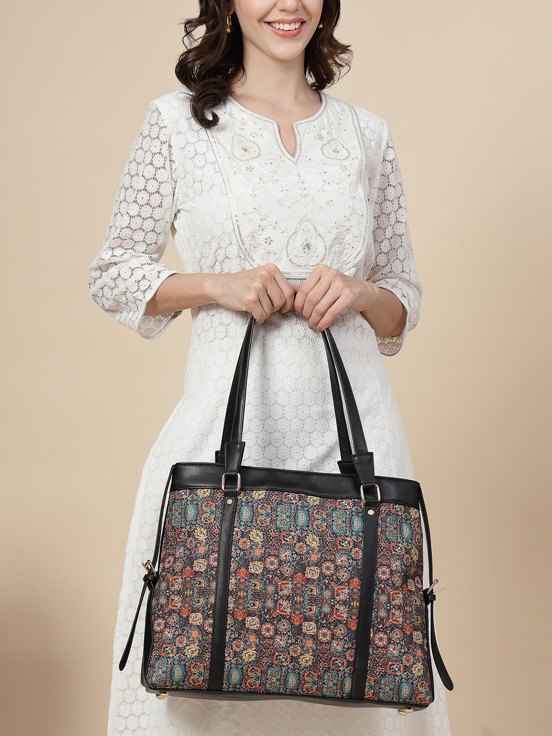 Anouk Floral Printed PU Structured Tote Bag