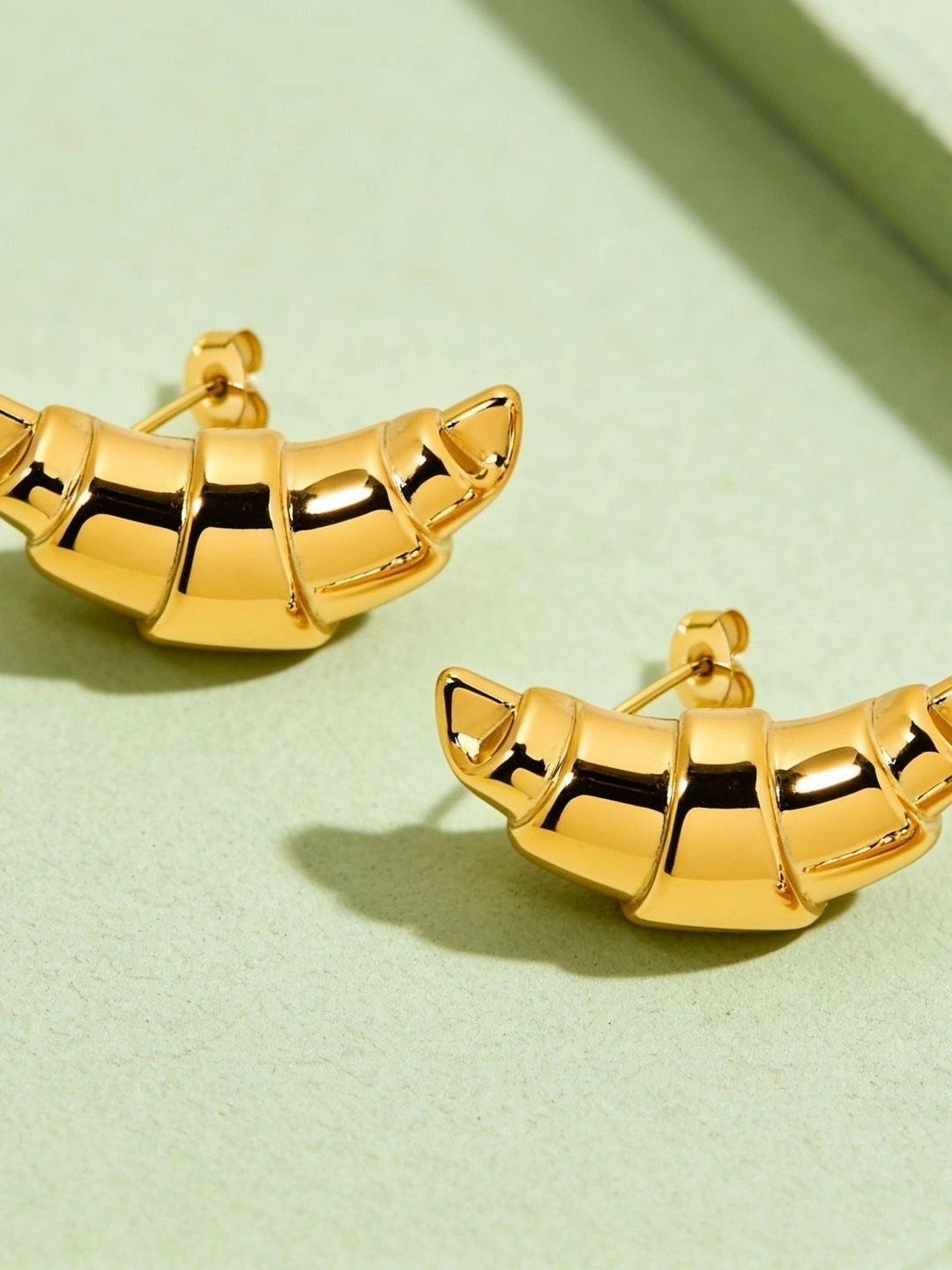 ELRA 18k Gold Plated Stainless Steel Waterproof & Anti-Tarnish Golden Croissant Studs
