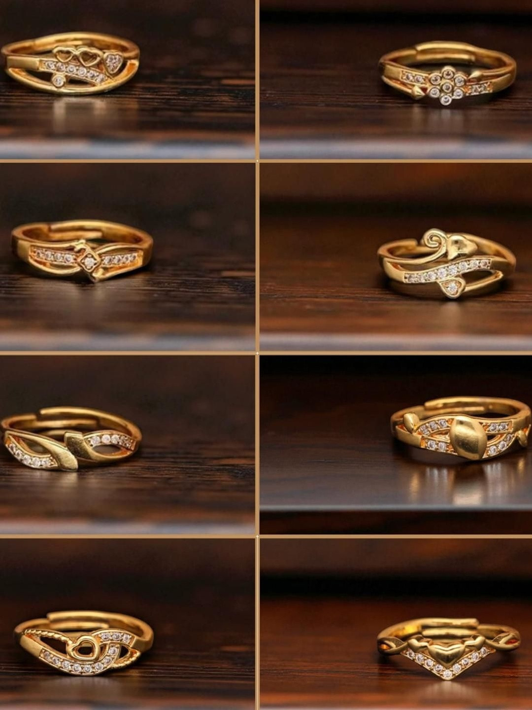 Anouk Set of 8 Gold Plated Adjustable Ring