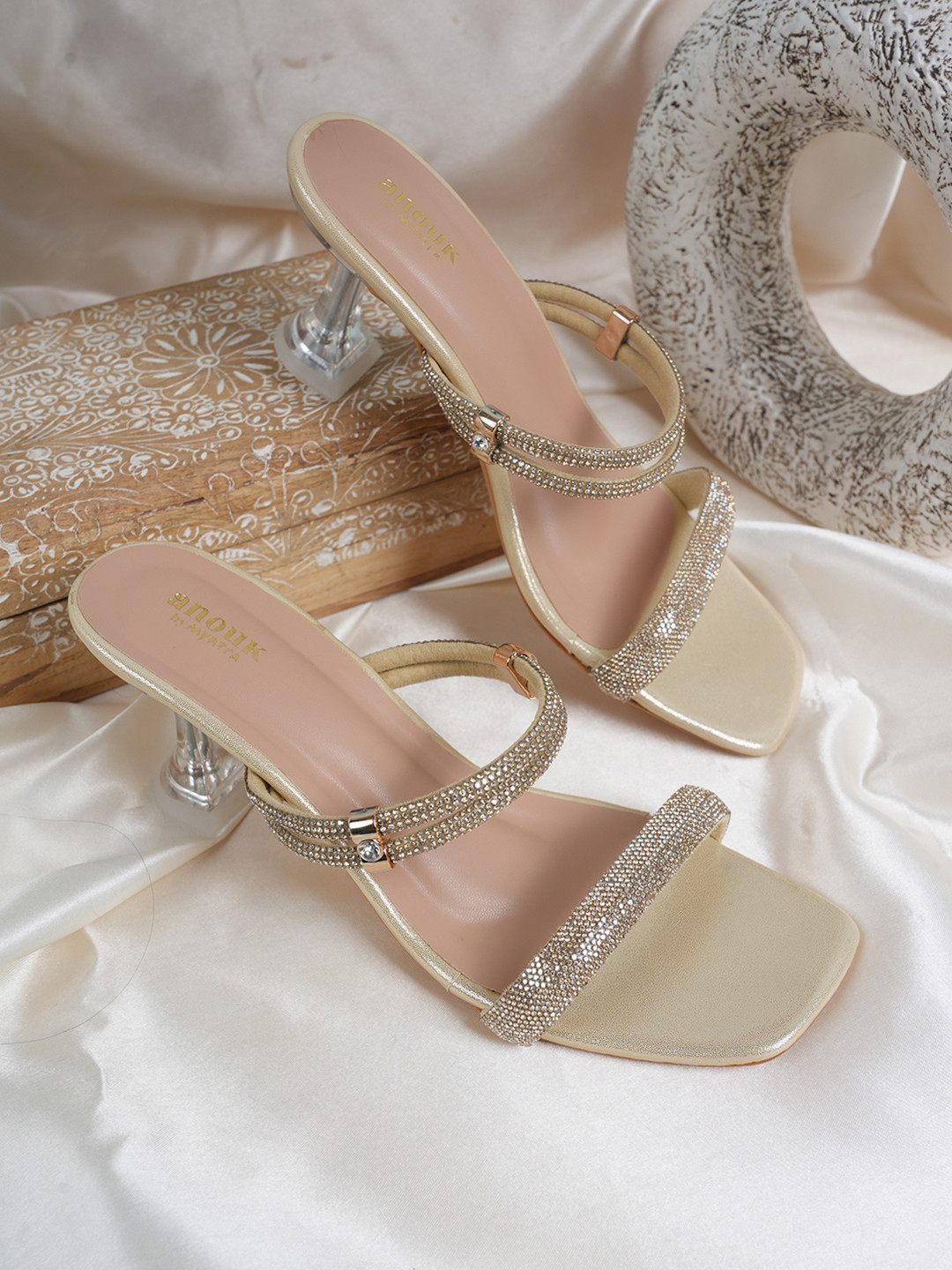 Anouk Embellished PU Party Slim Heeled Mules