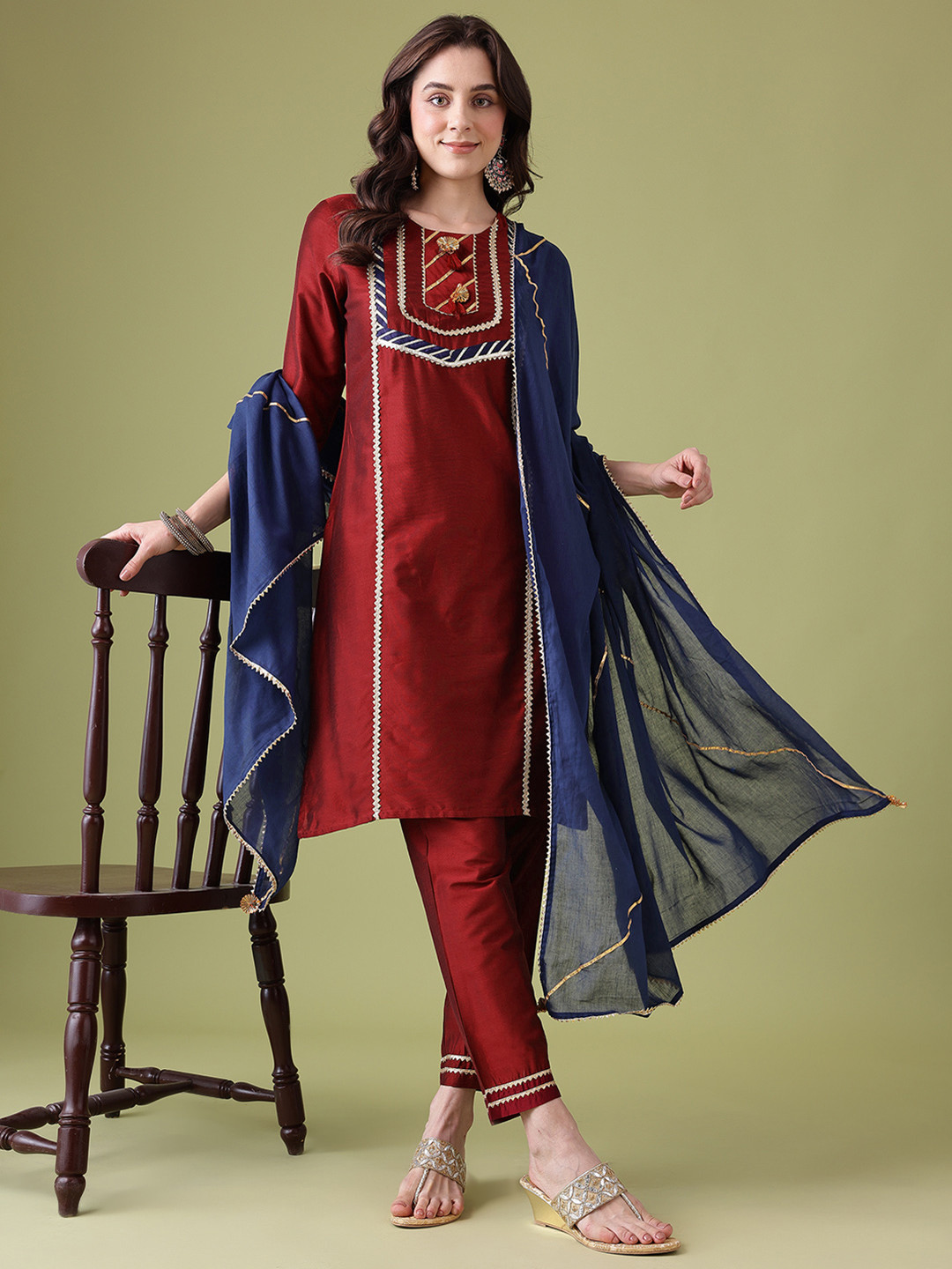 Anouk Yoke Design Regular Gotta Patti Kurta with Trousers & Dupatta