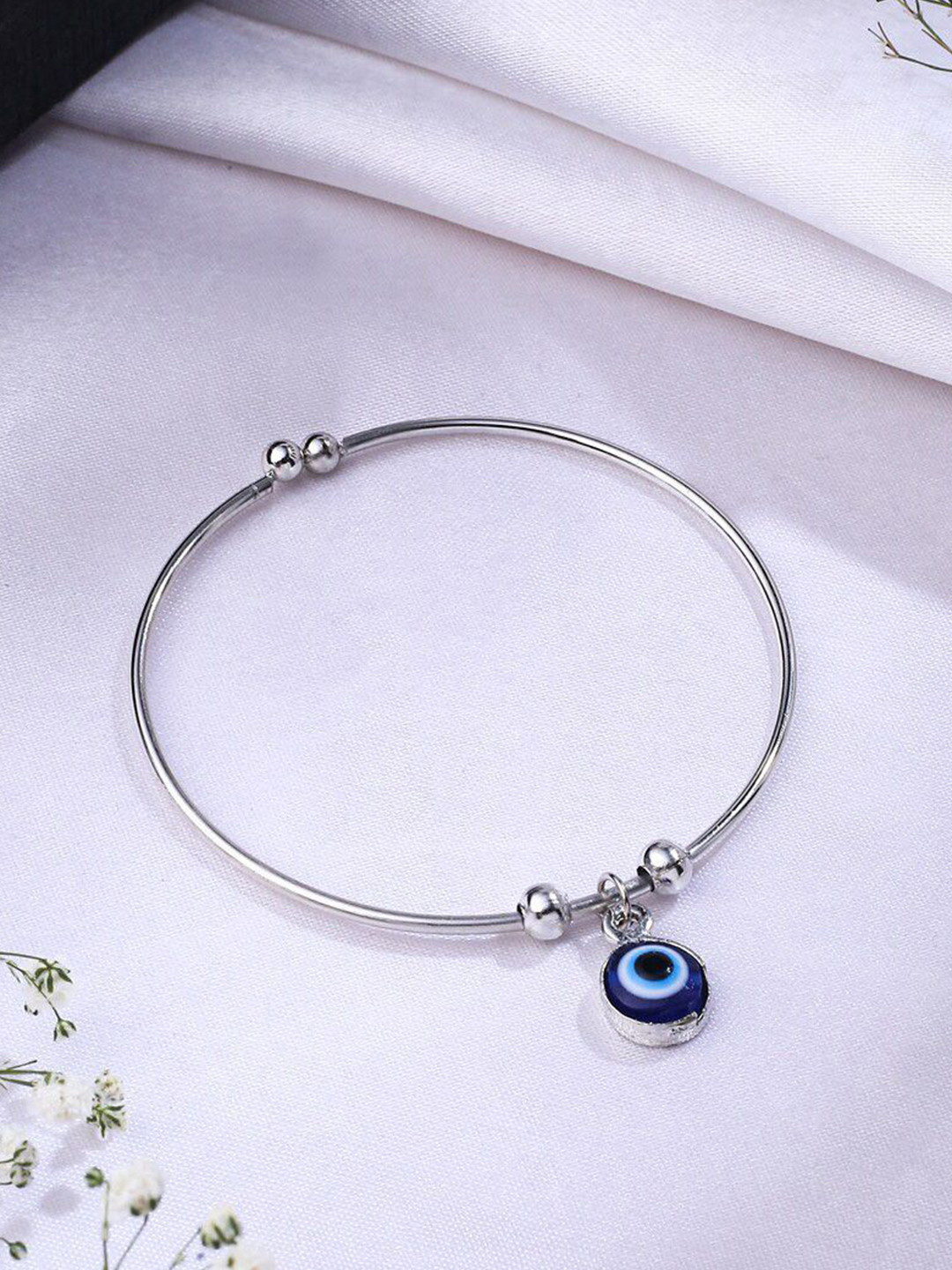 Anouk Silver-Plated Evil Eye Crystals Bangle-Style Adjustable Bracelet