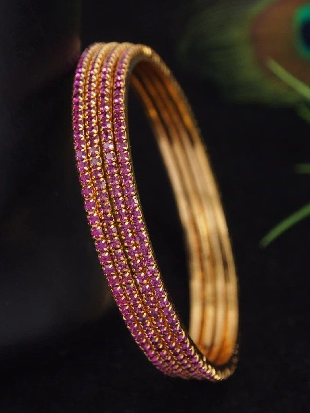 SGA FASHION Set Of 4 Gold-Plated American Diamond Stones Studded Bangles