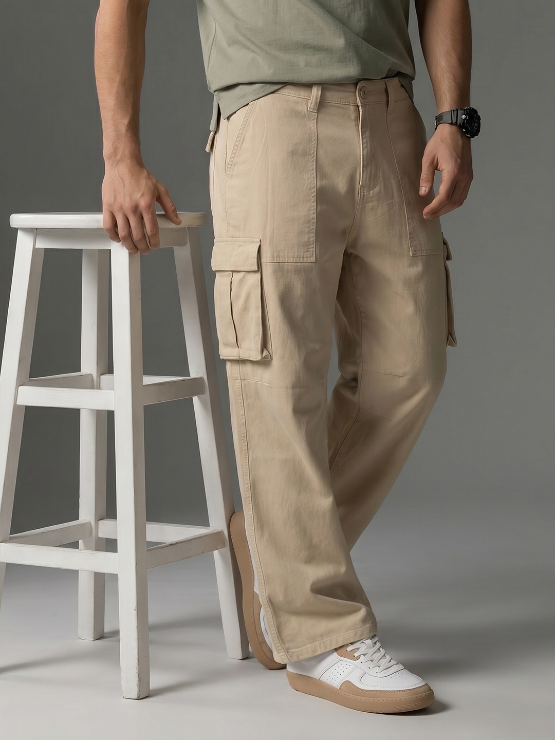 FCUK Men Relaxed Fit Cargos Casual Trouser