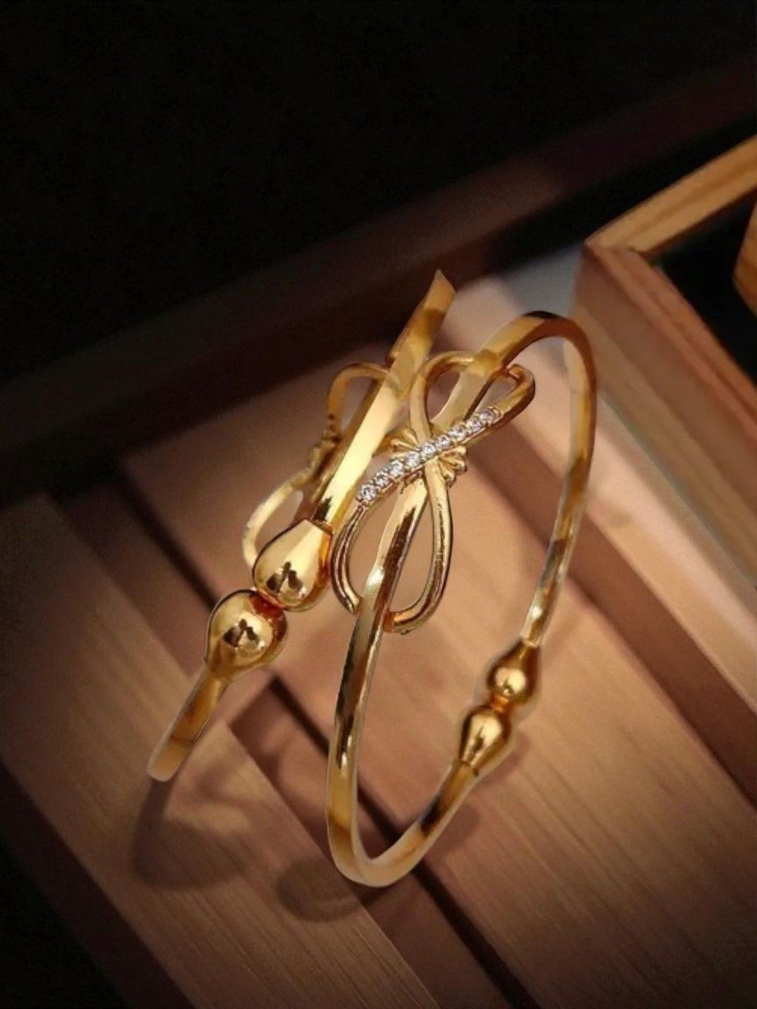 Anouk Set Of 2 Gold-Plated American Diamond Studded Bracelets