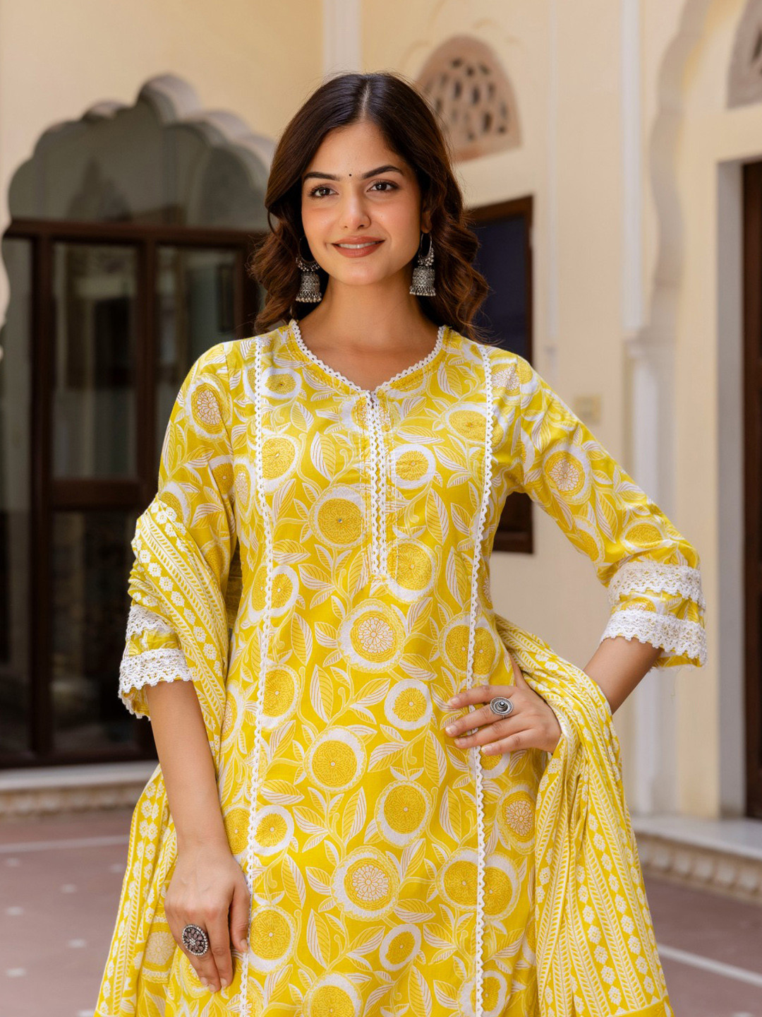 Anouk Women Floral Printed Cotton Kurta with Palazzo & Dupatta