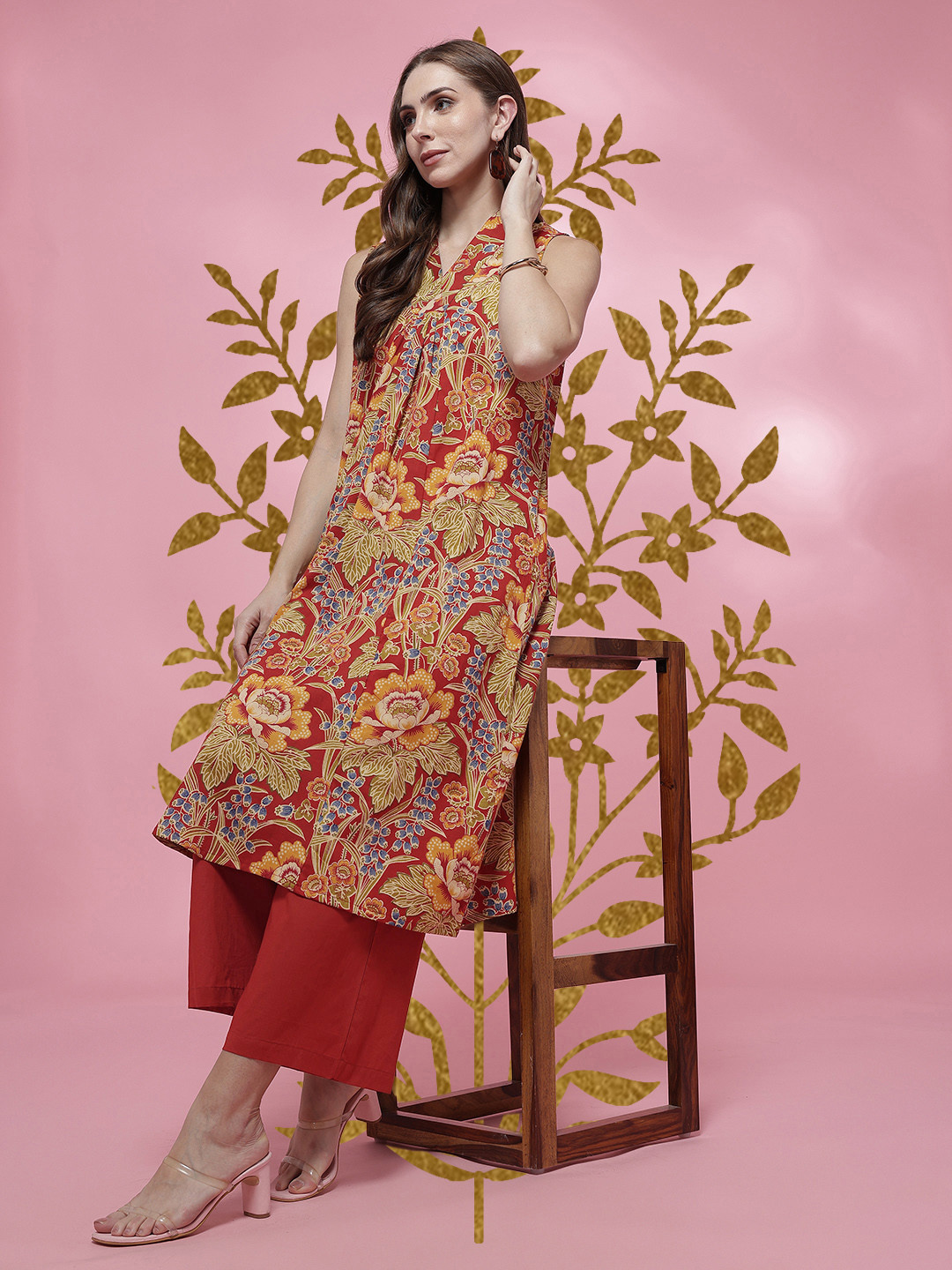 Anouk Floral Printed Panelled Kurta Set