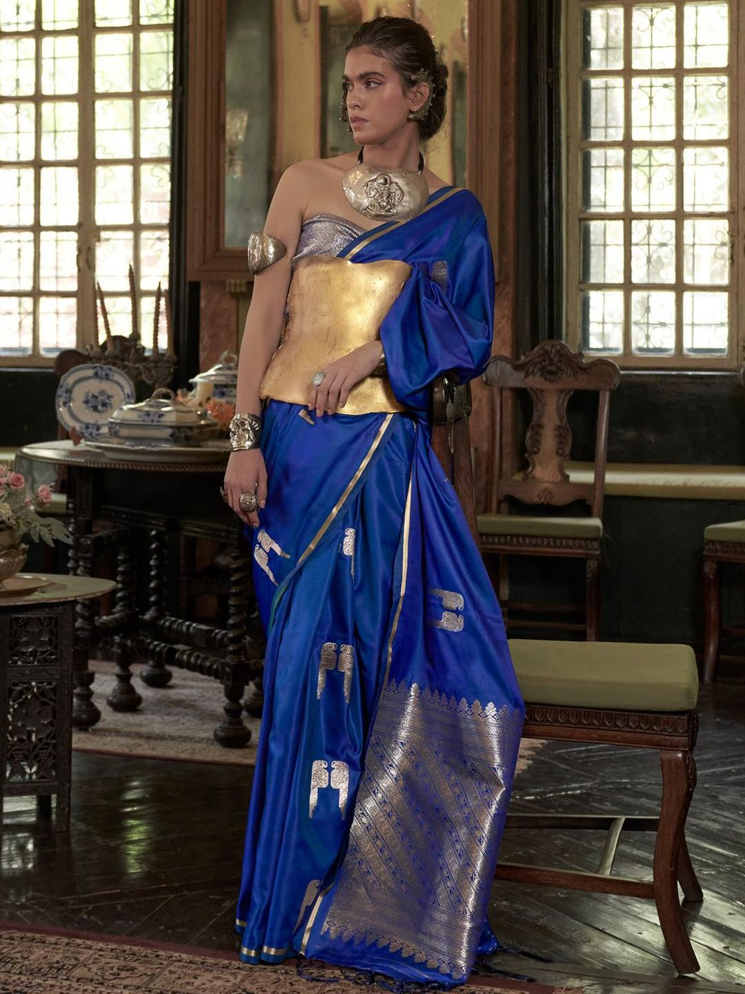 Anouk Ethnic Motifs Woven Design Zari Satin Banarasi Saree