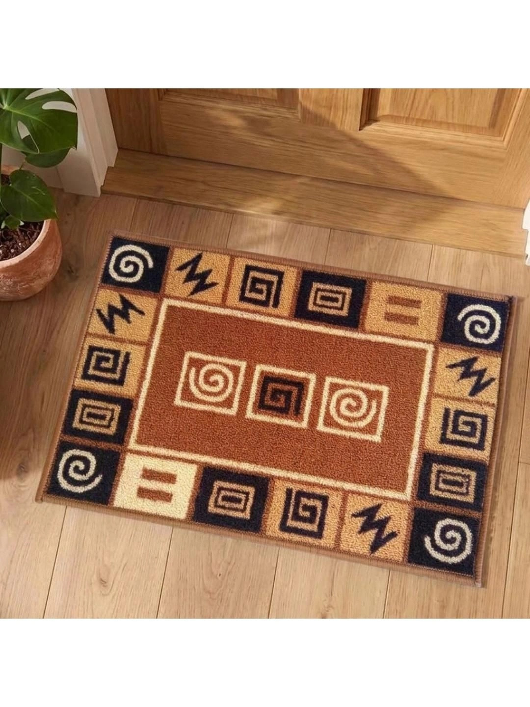 Athom Trendz Brown & Black Floral Printed Anti-Slip Doormat 57x37 cm