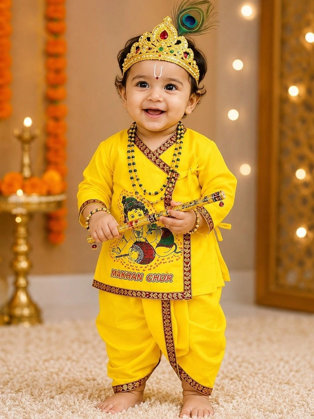 PK HUB Boys Janmashtmi Krishna Cotton Dress Costume