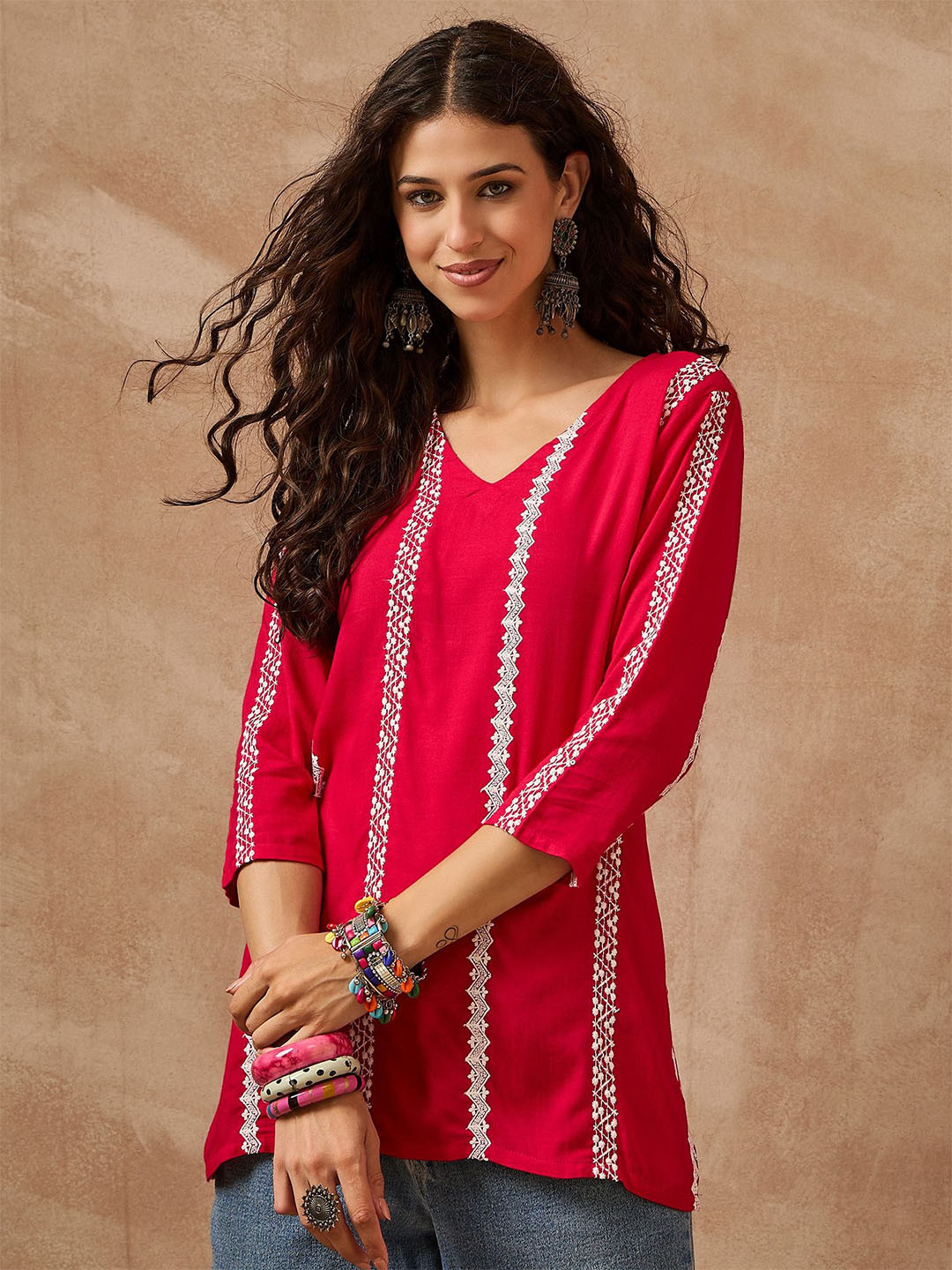 Anouk Women Embroidered V-Neck Kurti