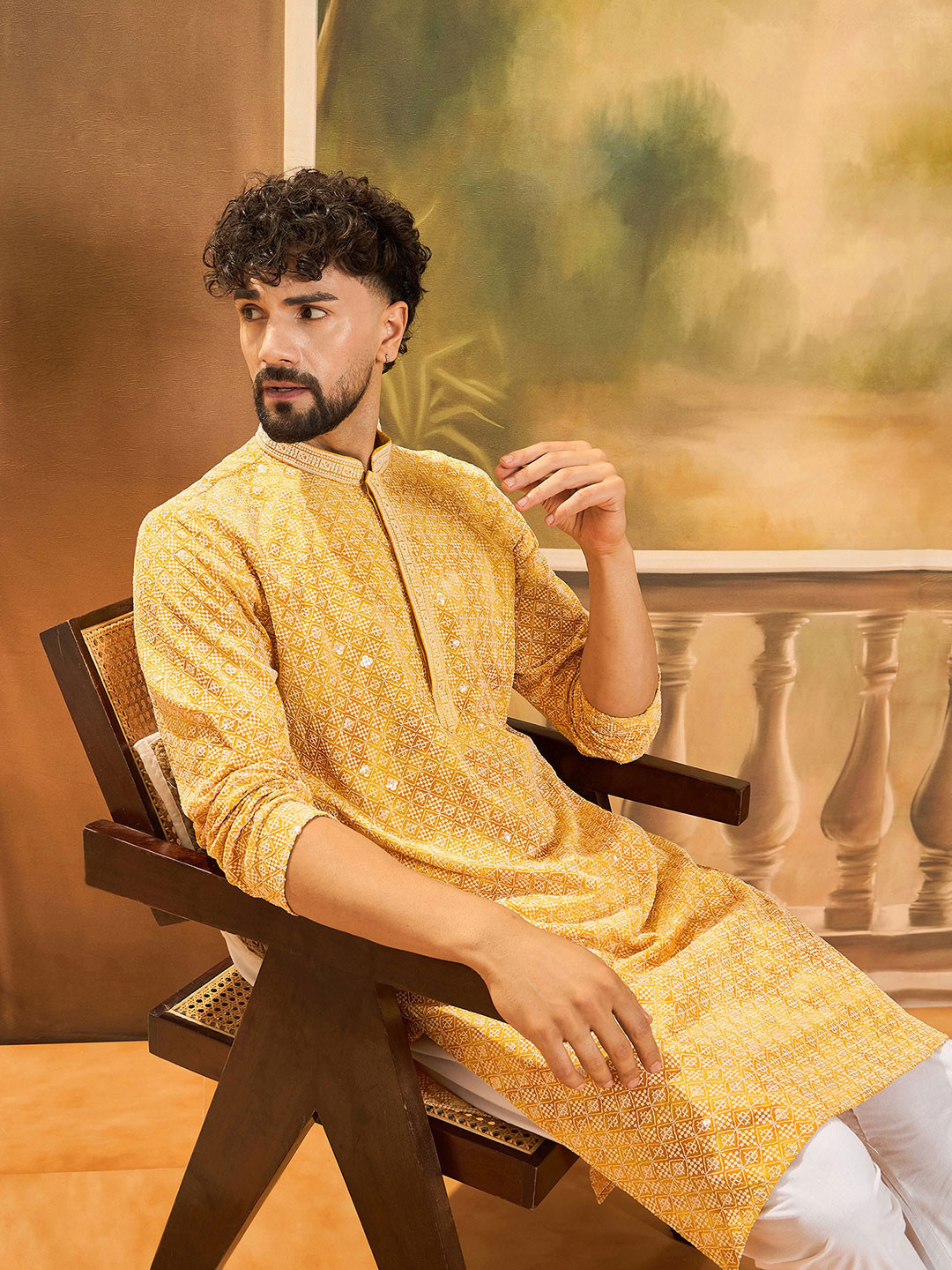 Anouk Men Viscose Rayon Straight Kurtas