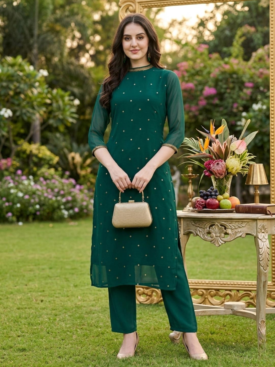 Anouk Women Ethnic Motifs Embroidered Regular Sequinned Kurta with Trousers
