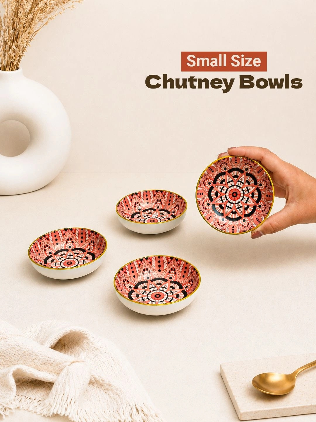 MARKET99 4 Piece Ceramic Microwave Safe Small Chutney Bowl 90 ml Each