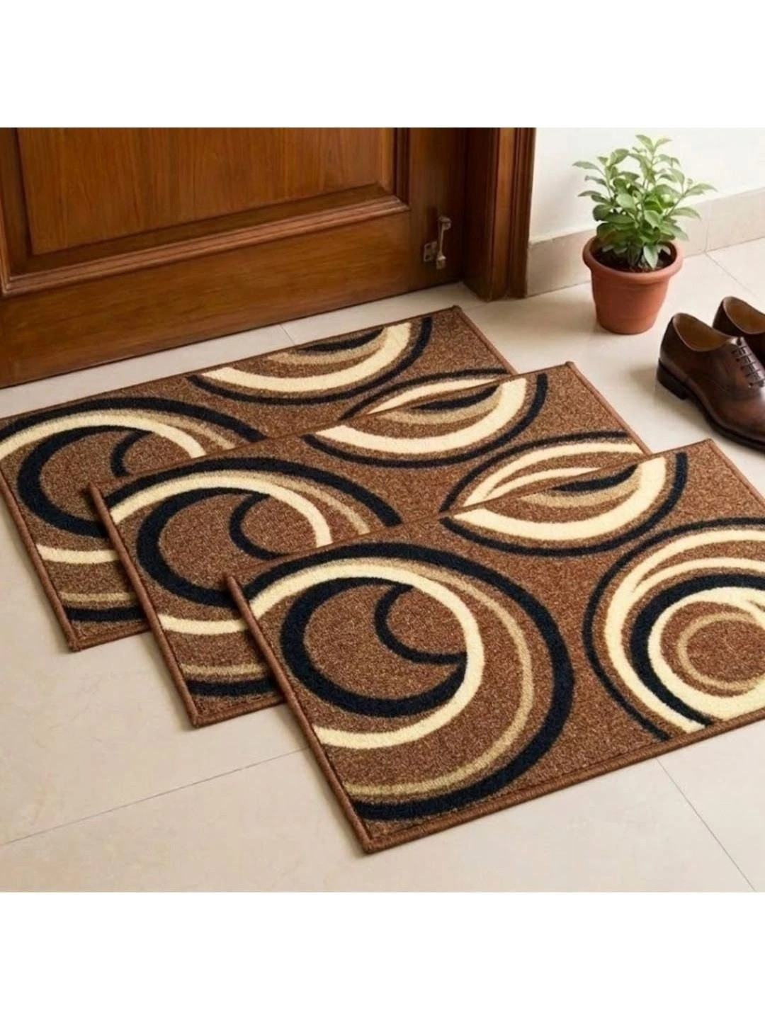 Athom Trendz Black & Brown Set of 3 Printed Anti Slip Doormats 58x38cm