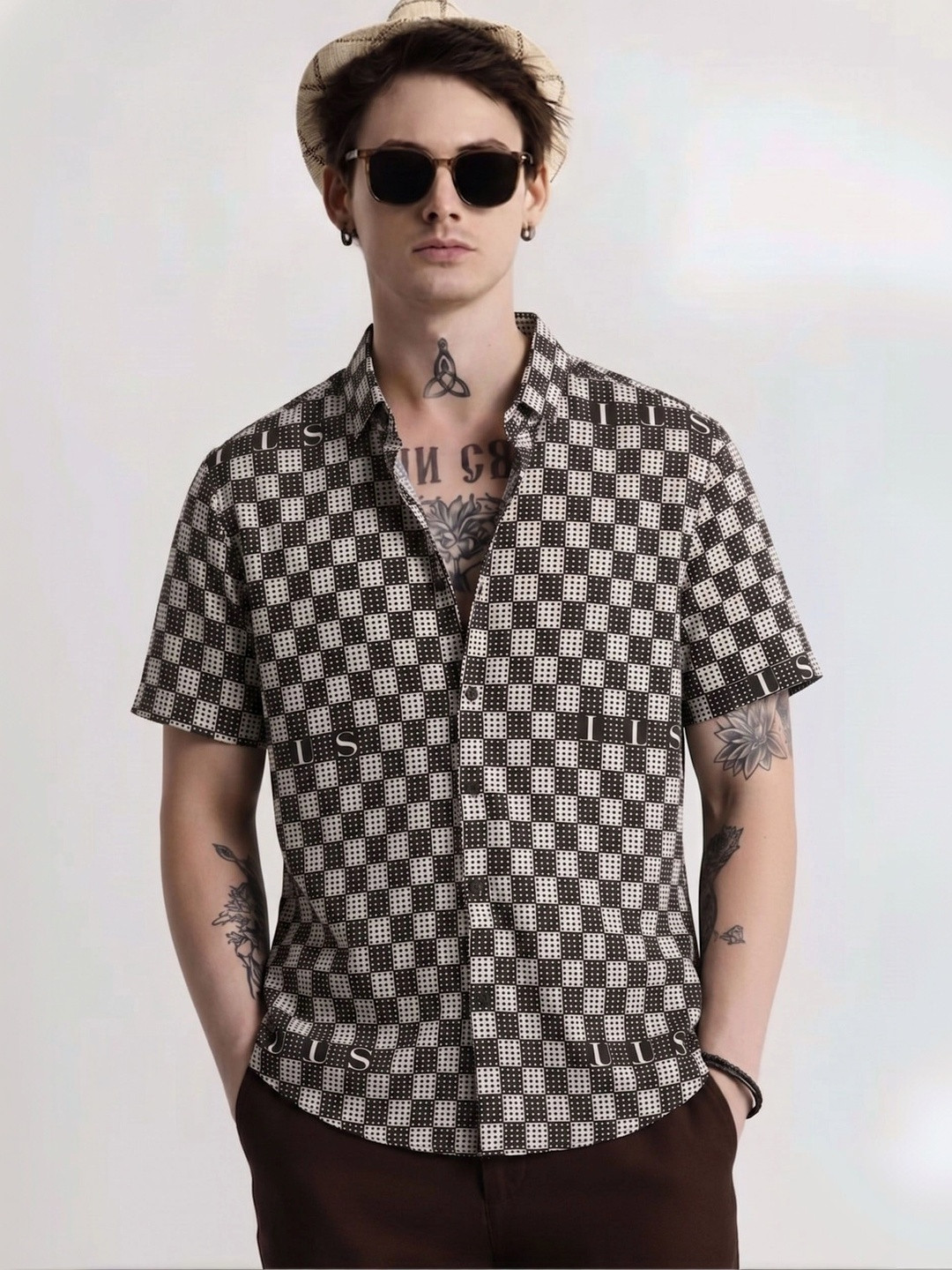 SZN Men Classic Gingham Checks Printed Casual Shirt