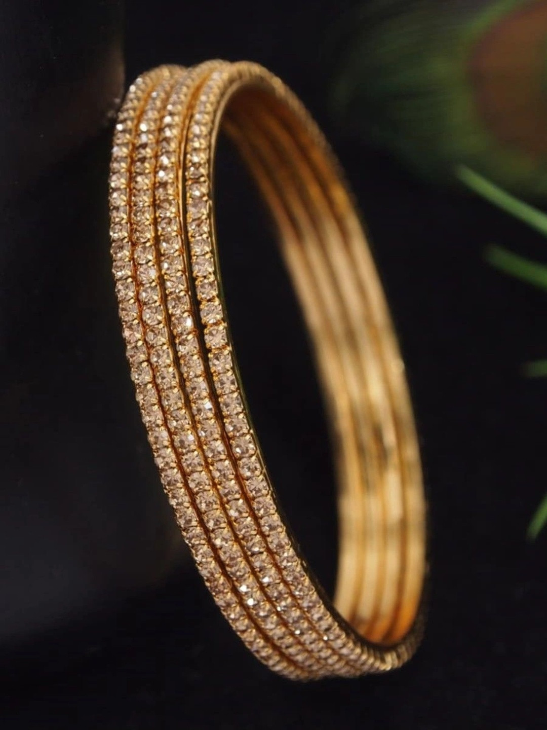 SGA FASHION Set Of 4 Gold-Plated American Diamond Stones Studded Bangles