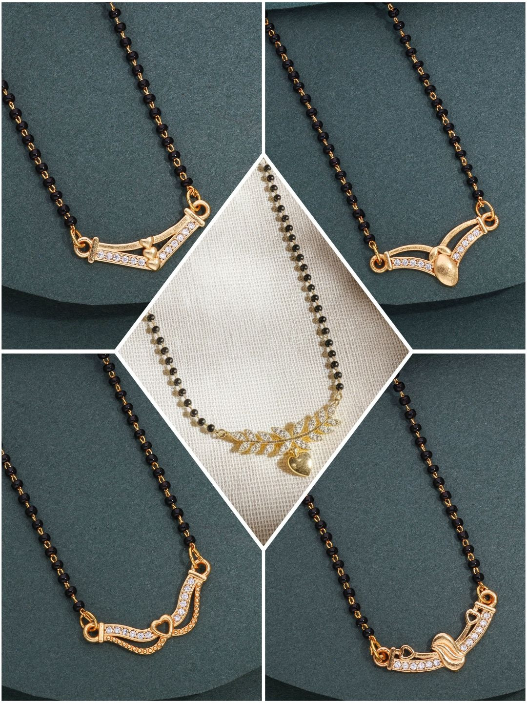 Anouk Set Of 5 Stones-Studded & Beaded Mangalsutra