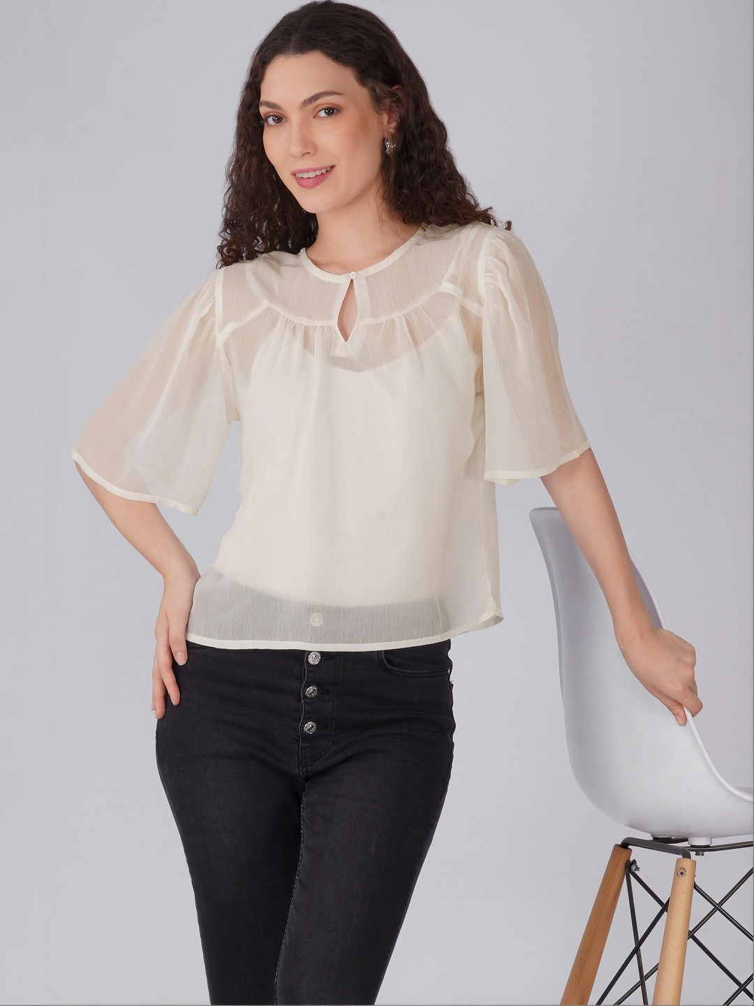Avor Lifestyle Keyhole Neck Chiffon Top