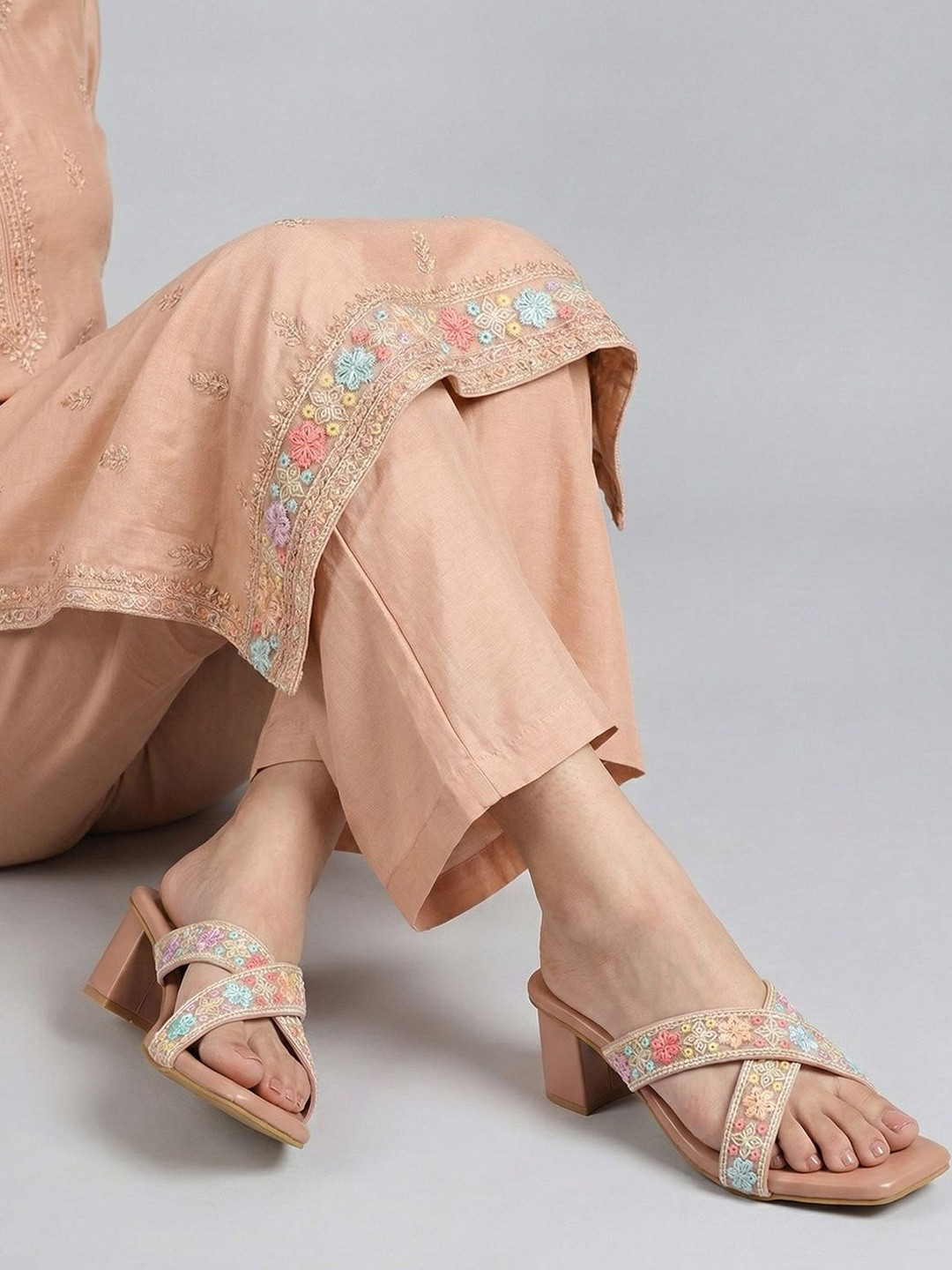 Anouk Embellished Block Mules