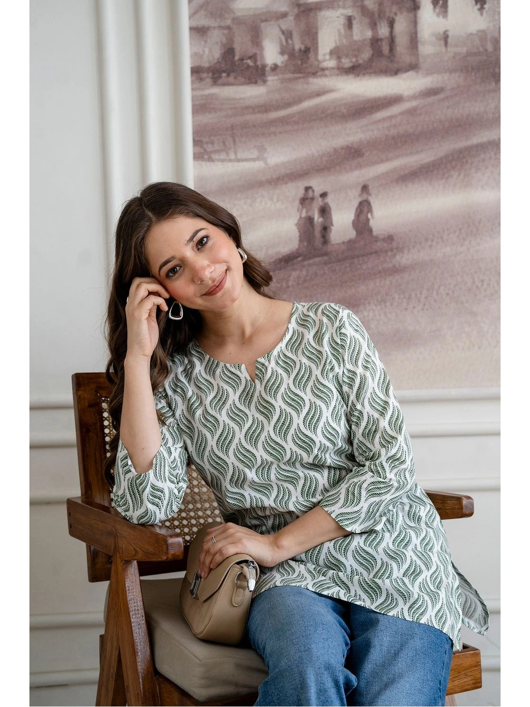PURSHOTTAM WALA Printed V-Neck Pure Cotton Kurti