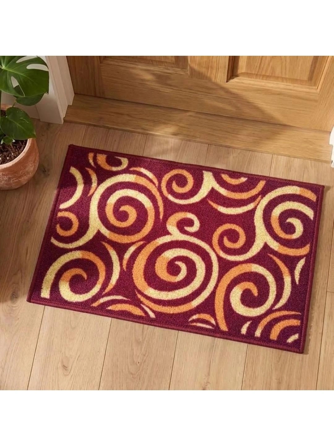 Athom Trendz Maroon & Brown Floral Printed Anti-Slip Doormat 57x37 cm