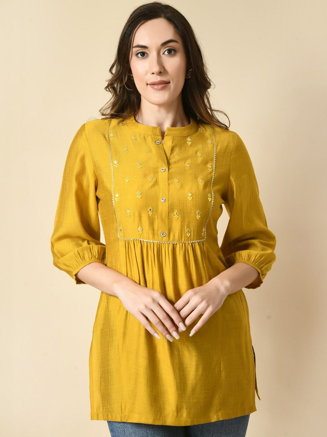 Anouk Ethnic Motifs Embellished Mirror Work Modal Mirror Work Empire Kurti
