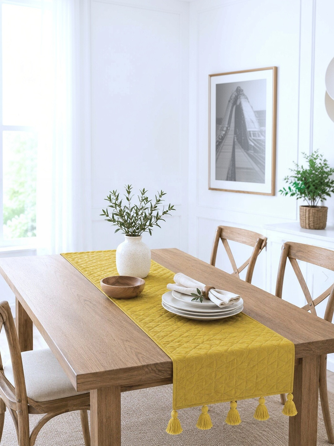eyda Yellow Solid Quilted Table Runner