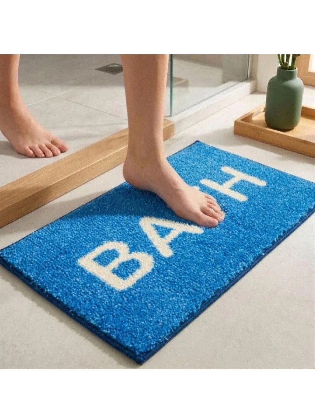 Athom Trendz Blue & White Printed Anti-Slip Bathmat 58x38 cm