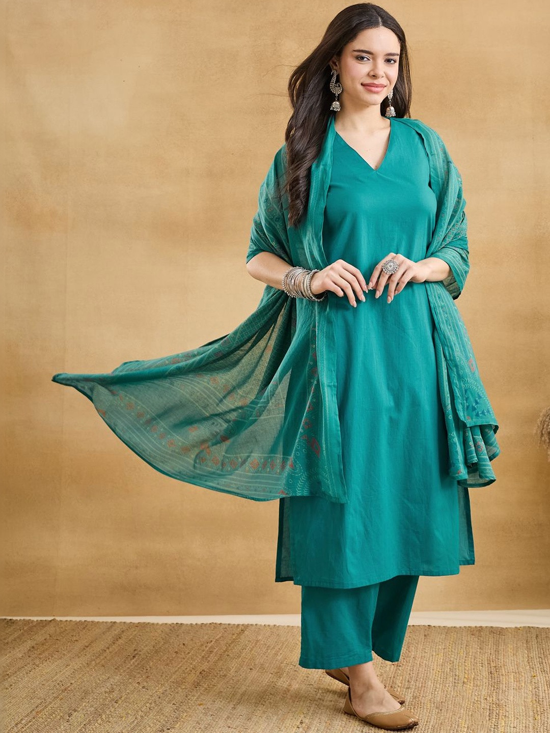 Anouk Mirage Women Ethnic Motifs Regular Pure Cotton Kurta with Trousers & With Dupatta