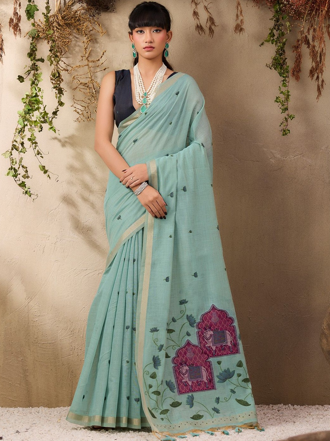Anouk Ethnic Motifs Pure Cotton Muga Saree