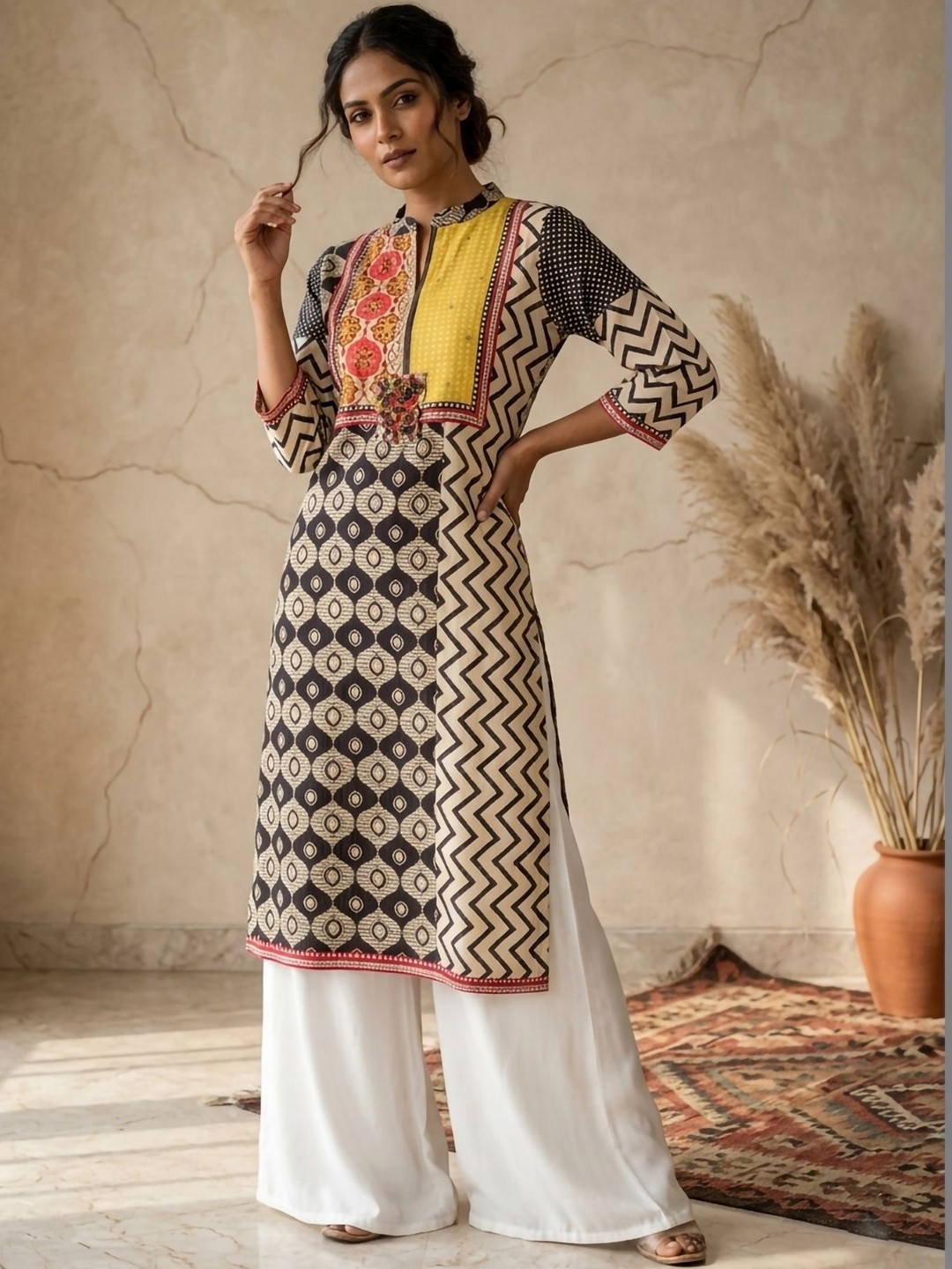 Anouk Women Geometric Printed Thread Work Kurta