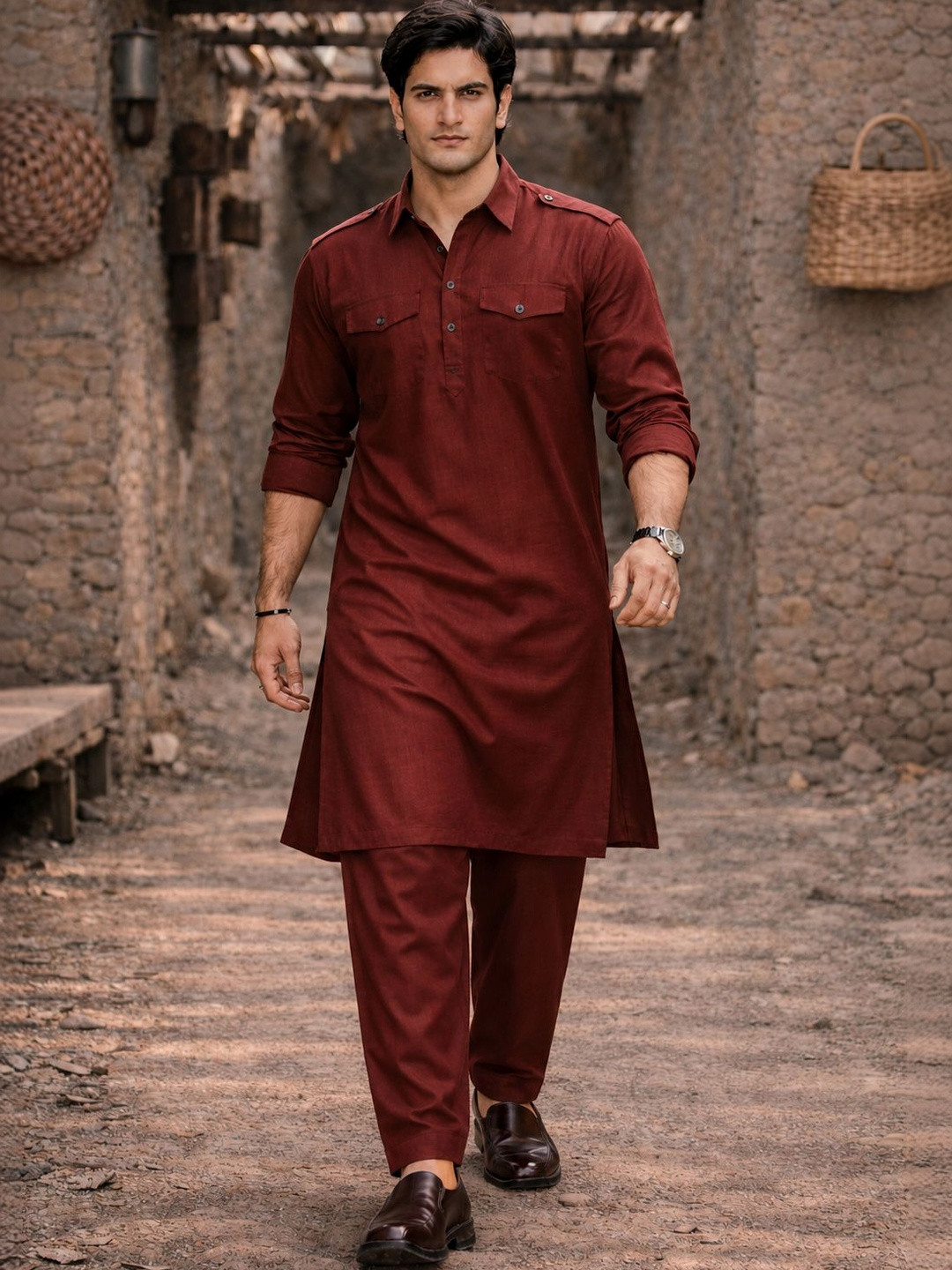 Anouk Men Regular Pathani Kurta With Loose Pyjama Set