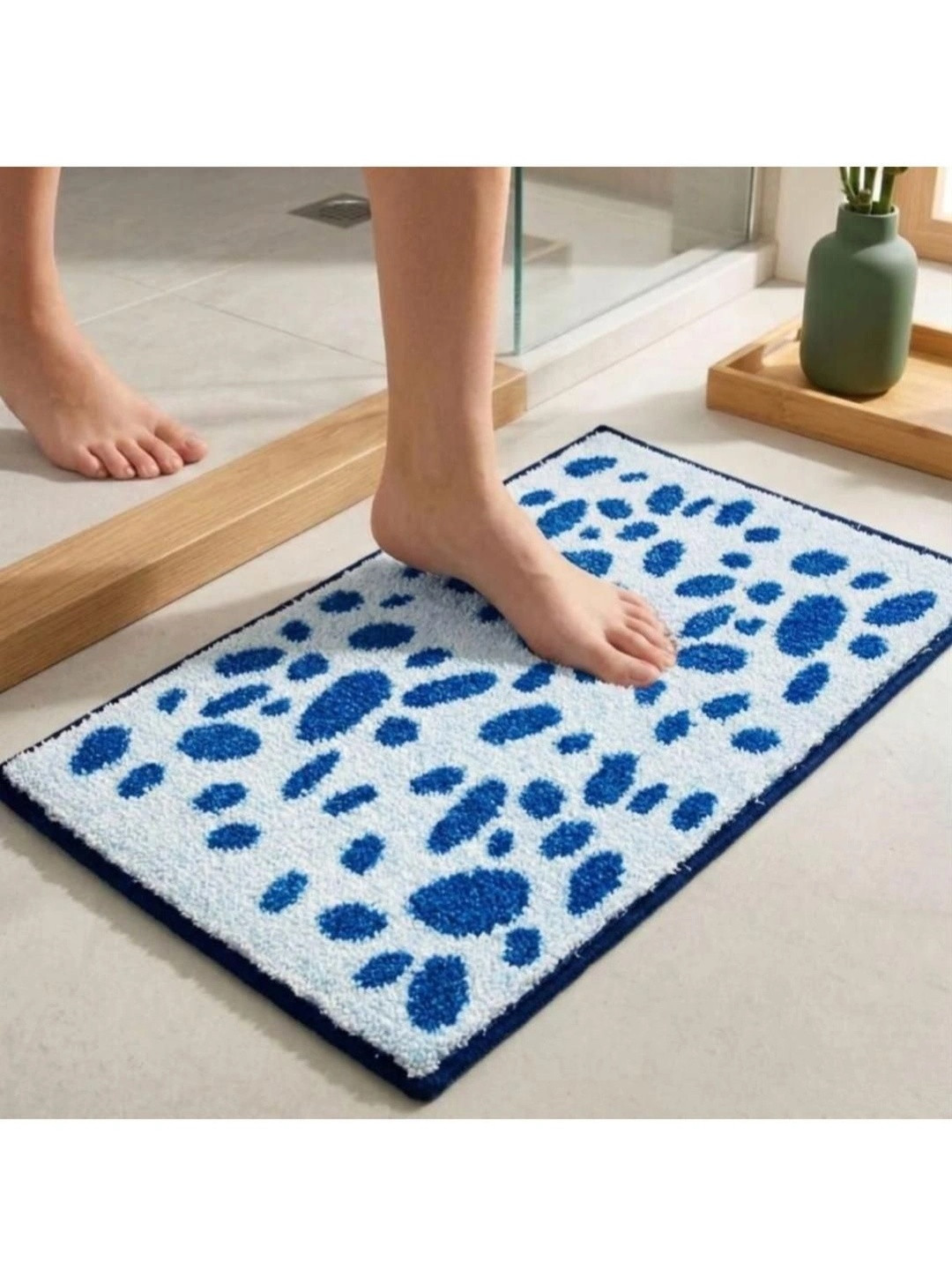 Athom Trendz Blue Printed Anti-Slip Bathmat 58x38 cm