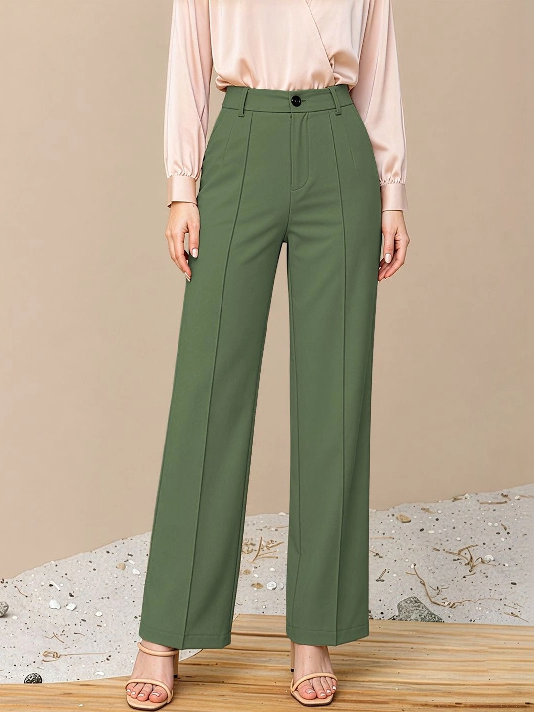 Maheshvi Women Straight Fit High-Rise Trousers